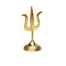Brass Trishul/Trishool/Shoolam Lord Shiva mahadev Durga Devi Maa Pooja trishul Trident for Protection Worship for Indian Traditional Festival New Year Home Temple Decor (Golden)(Height Size:-8 Inch)