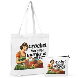 Crochet Gifts, Knitting Supplies, Canvas Tote Bag Makeup Bag Set, Crochet Accessories Gifts for Women Crocheters Knitters Mom Birthday Nurse Mother's Day Reusable Grocery Bags Travel Cosmetic Bags