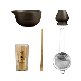 ＫＬＫＣＭＳ Complete Matcha Kit with Whisk Holder and Ceramic Bowl for Tea Preparation, Black