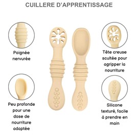 Löffel für Babys 1. und 2. Alter und Knabber mit integriertem Beißring | Set mit Löffel und Obstsauger | Diversifizierung von Lebensmitteln in aller Sicherheit von 4 bis 24 Monaten
