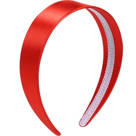 WantGor 1.6 Inch Wide Headbands Silk Satin Plain Headband for Women, Non Slip Solid Hair Bands Hair Accessories Cosplay DIY Holiday Head Band (Red, Large)