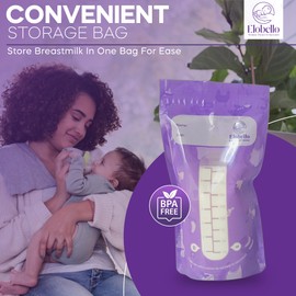 EloBello Breastmilk Storage Bag100-Pack 7oz Breast Milk Storage Bags Freezer BPA Free – Leakproof Double Zip Milk Bags for Breastmilk Refrigeration – Self-Standing Disposable Breastmilk Storage
