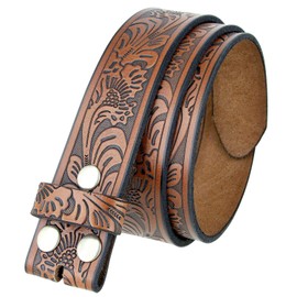 BS220 Western Floral Engraved Embossed Tooled Genuine Leather Belt Strap w/Snaps 1 1/2" Wide (Brown, 34)