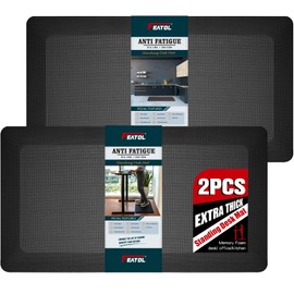 FEATOL 2 Packs Anti Fatigue Mats Thick Cushioned Standing Desk Mat Office, Ergonomic Kitchen Mats Set of 2, Memory Foam Comfort Floor Mat Padded Foam Rugs, Stain Resistant, Non-Slip (20" x 32", Black)