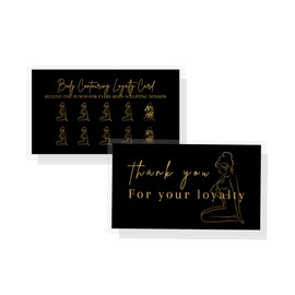 Boutique Marketing Body Contouring Loyalty Discount Card | 50 Pack | 2x3.5” inch Business Cards | Black with Non-Metallic Gold Color Design