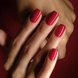 Red Press on Nails Short Fake Nails Square False Nails Solid Color Acrylic Nails Glossy Glue on Nails Full Cover Stick on Nails Reusable Artificial Nails for Women Manicure Decoration 24Pcs