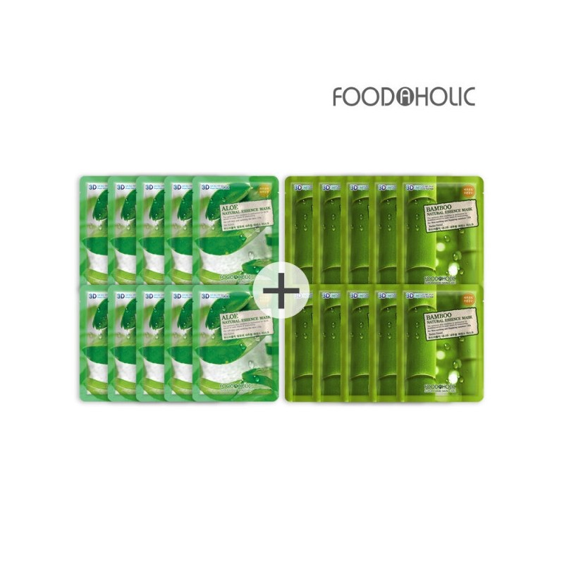 (20 sheets/Aloe + Bamboo) Food 3D Natural Essence Mask Pack