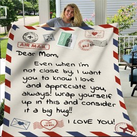 Mother's Day Birthday Gifts for Mom, Anniversary Christmas Birthday Gifts for Mom from Daughter Son, Best Mon Gifts Ideas Soft Throw Blanket(Dear Mom-60x80in)