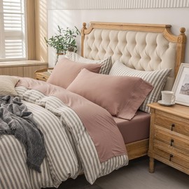 PURE ERA Jersey Knit 4pc Bed Sheet Set 100% T-Shirt Cotton Super Soft Comfy Breathable Fits Mattress Up to 20" Extra Deep Pocket (Solid Petal Pink, Queen)