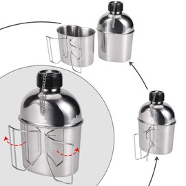 Goetland Stainless Steel WWII US Army Canteen Water Bottle Military Canteen Kit 1.3QT with 0.6QT Cup Nylon Pouch G.I.