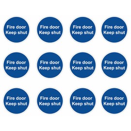 Fire Door Safety Signs Round [Pack of 12] - Fire Door Keep Shut Stickers Adherent Vinyl Stickers (80mm x 80mm)