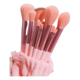 Set Brochas De Maquillaje 13 Pzs Profesional +bolsa Color Rosa