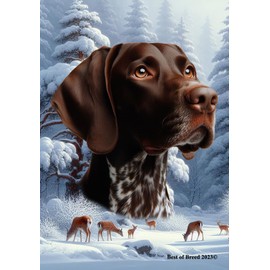 German Shorthair Pointer - Best of Breed Winter Wonderland Garden Flag 12" x 17"
