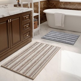 YDKGL Upgraded Chenille Bath Mat, Super Absorbent Non Slip Bath Mats for Bathroom Floor, Machine Washable Bathroom Rugs, Rubber Backed Bathroom Mats, Ultra Soft Brown 20x31