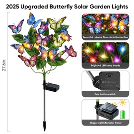 Solar Lights Outdoor Garden Decor: Gardening Gifts for Women Mom - 6 Pack 102 Butterfly Solar Lights with Colorful Bulbs - Outside Waterproof Christmas Decorations for Yard Patio Pathway Porch Lawn