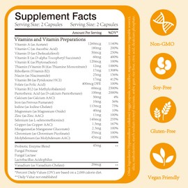 Generic Multivitamin Supplement, 26 Complex Vitamins & Minerals & Probiotics Blend, Daily Vitamin Support, 120 Capsules