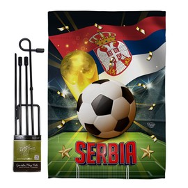 Ornament Collection World Cup Serbia Garden Set Sports Soccer Game Goal Ball Football Entertainment Activity Physical House Decoration Banner Small Yard Gift Double-Sided, Flag + Stand