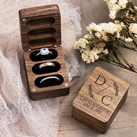 Caja de anillos de madera cuadrada personalizada para anillos de propuesta para 3 anillos, caja portadora de anillos para propuesta de boda, ceremonia