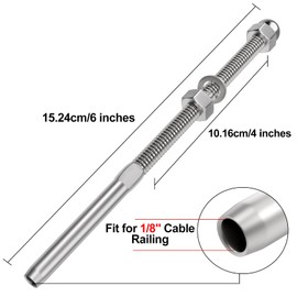 BLIKA 60 Pack 6" Long 1/8" Swage Threaded Stud Tension End Fitting Terminal for 1/8" Deck Cable Railing Hand Swage T316 Stainless Steel, 1/8" Swage Threaded Terminal for 4x4, 2x2 Wood Metal Post