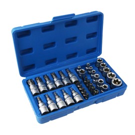 UTALIND 34 Pcs 3/8'' Drive Torx Bit Sockets, T10-60 S2 Torx Bit Socket Set, TT10-TT55 Torx Bit Set, E4-20 Cr-V E Socket Set, 5/16"F to 3/8"M Adapter, Suitable for Repairmen