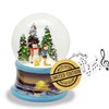 Snow Globe Snowman Standing Next to Child on Sleigh Base