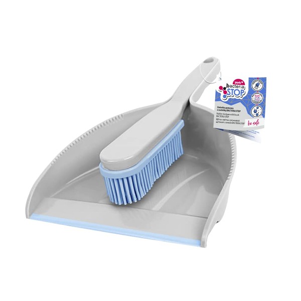 York Bacteria Stop Dustpan 30 x 20 x 6 cm, for Daily Household Cleaning Rubber, Formula with Nano Silver Particles, Hand Brush and Shovel with Ergonomic Shape, Grey Blue, 30 x 20.5 x 6 cm,