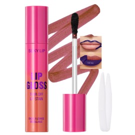 Erinde Brillo de labios peel off, tinte de labios tear-off, pintalabios de larga duración y resistente al agua, tinte líquido mate nude, maquillaje de labios altamente pigmentado para mujeres,#04