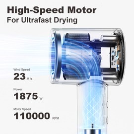 Professional Hair Dryer with Nozzle, 1875W Supersonic Hair Dryer with 600 Million Negative Ionic,Low Noise Thermo-Control Portable Hair Blow Dryer for Home Travel