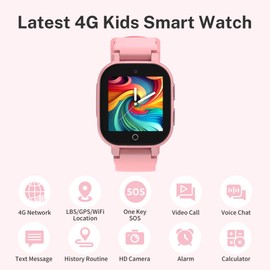 Kids Smart Watches Girls with GPS Tracker & Video Calling Texting 4G Smart Watch for Kids Age 5-12, One-Key SOS Call Phone 12/24 Hr Alarm Clock Camera Pedometer Sport Mode Games Birthday Gifts(Pink)