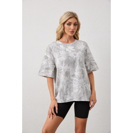 MISSACTIVER Women Camo T Shirts for Men Graphic Short Sleeve Oversized Tops Unisex Summer Maple Leaf Print Tshirts