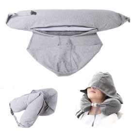 BEWITU Travel Neck Pillow Stuffable with Clothes, Hoodie Travel Neck Pillow Stuffable with Clothes, Fillable Travel Pillow Storage Bag, Soft Empty Neck Pillow Case, Packable Airplane Travel Pillow