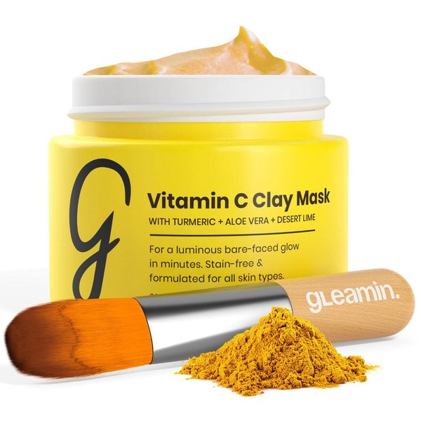 Gleamin Vitamin C Clay Mask - Turmeric Face Mask - Clay Face Mask Skin Care, Deep Cleansing Face Mask - Facial Mask Improves Skin, Scarring and Refining Pores 2.1 Oz