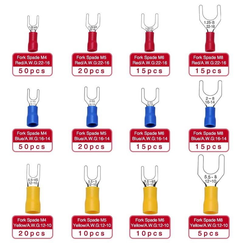 YIXISI 245 Pieces Fork Spade Cable Lugs Set, Crimp Connector