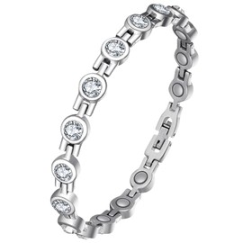 Jecanori Magnetic Bracelet for Women,Titanium Steel Magnetic Wristbands with Gorgeous Sparkling Cubic Zirconia Costume,Ultra Strength Magnets Jewelry Brazaletes with Removal Tool and Gift Box