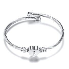 SBI Jewelry Initial Heart Bracelet Letter Cuff B Bracelet Women Bangle Bracelets Gift for Best Friend Wife Anniversary