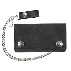 Yuhytop Genuine Leather Men's 6 in Biker Chain Wallet w/Buffalo Snaps, Black UB410