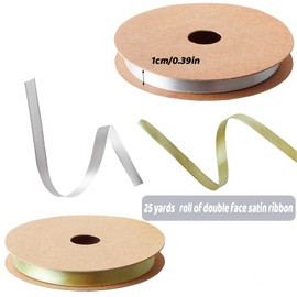 2 Rolls Ribbon Sage Green & Light Silvery 10mm x 22M Satin Ribbon Thick Durable Ribbon for Gift Wrapping, Wedding, Crafts,Easter, Flower Bouquet, Hair, Christmas Decorations and More