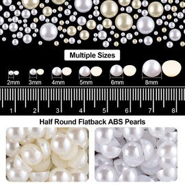 4000PCS Flatback Rhinestones and Half Round Pearls Kit #39, Multi Size Glass AB Crystals, Plastic Flat Back White & Beige Dome Bead with Pickup Pencil and Tweezer for Nail Art