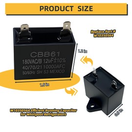 W10350564 Refrigerator Run Capacitor for Whirlpool, W10350564AP Compatible with Kenmore/Maytag Fridges, Fixes Cooling and Compressor Issues, 1 Piece.