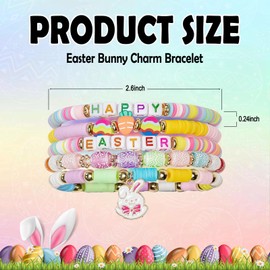 Yiruhe 5Pcs Easter Bracelets Heishi Polymer Clay Elastic Holiday Bracelets Man Woman Party Bracelet (2501)