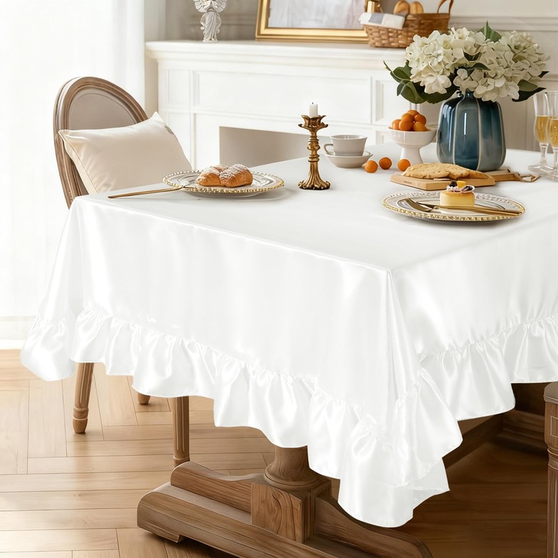 YPDY 1 Pack White Ruffle Tablecloth 60" x 102"