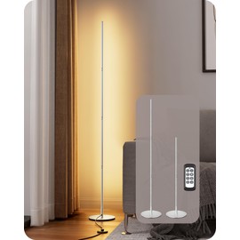 EDISHINE LED Standing Floor Lamp, Dimmable Corner Floor Lamp with Remote, 3 Color Temperature 3000K-4500K-6000K, 57.5" Modern Standing Lamp for Living Room, Bedroom, Office, Silver