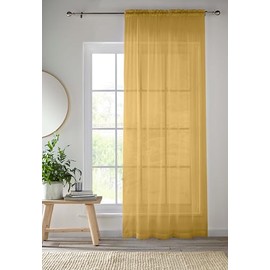 Tyrone Textiles Single Gold Slot Top Voile Curtain (55" Wide x 48" Drop) 140 x 122cm - Plain Woven Single Sheer Curtain for Living Room & Bedroom