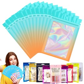 100 Stück Zip-Beutel Klein Mylar Bags Blau Orange Holografische Beutel 10x15cm,Wiederverschließbare Mylar Beutel,Geruchsdichte Baggys Ziplock-Beutel Polybeutel für Keksen,Schmuck,Lebensmittel