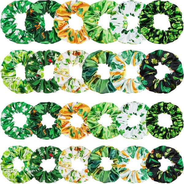 24 Pieces St. Patrick's Day Scrunchies Hair Ties Shamrock Hair Scrunchies Hat Rainbow Hair Scrunchy Elastic Hair Band Hair Rope for St. Patrick's Day Decoration Women Girls, 12 Styles