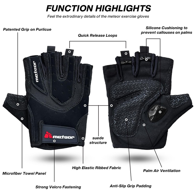 Meteor Advanced Exercise Gloves for Men & Women: Ventilated, Full