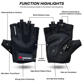 Meteor Advanced Exercise Gloves for Men & Women: Ventilated, Full Palm & Back Protection, Superior Grip for Weightlifting, Cycling, Climbing, Gym Training, Fitness & Therapy with Quick-Release Loops