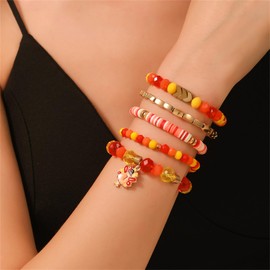 coadipress Thanksgiving Bracelets for Women Fall Autumn Stackable Clay Beaded Heishi Stretch Bracelets Adjustable Pumpkin Turkey Maple Leaf Charm Bracelets Jewelry (Turkey)