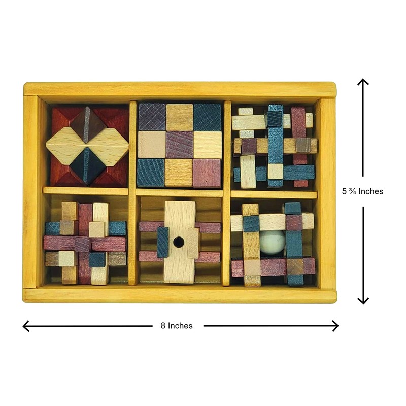 LMC Products Wooden Brain Teaser Puzzles 6 Pack - 3D