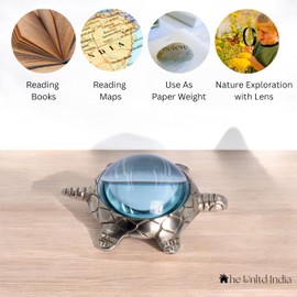 THE Unltd India Vintage Brass Small Desktop Nautical Brass Magnifying Glass Freehand with High Magnification for Close Work & Reading Books Stamp & Coin Collection for Men Women (Tortoise Shape)